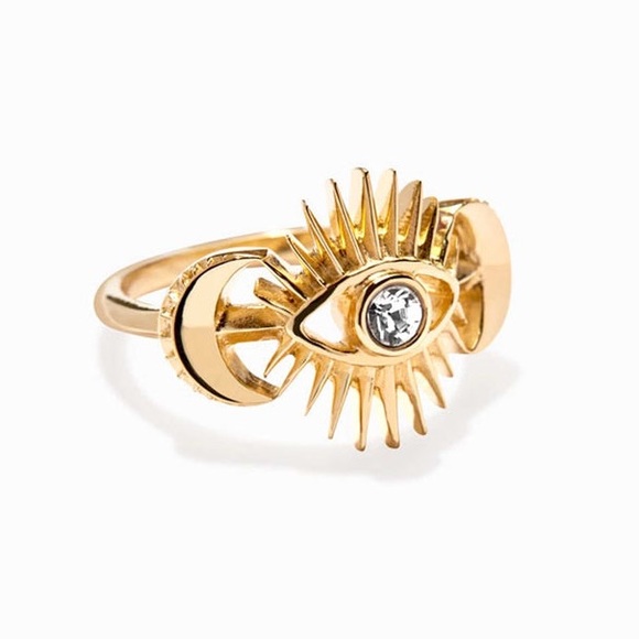 Awe Inspired Jewelry - AWE INSPIRED 14K Gold Vermeil Celestial Evil Eye Sun White Topaz Bohemian Ring 4